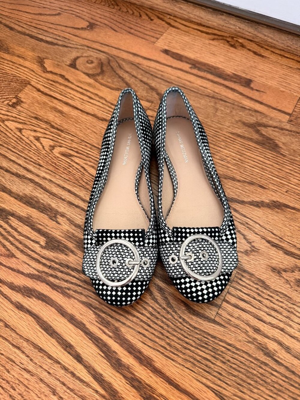 Stuart Weitzman Black White Buckle Ballet Flats Size 6.5 M